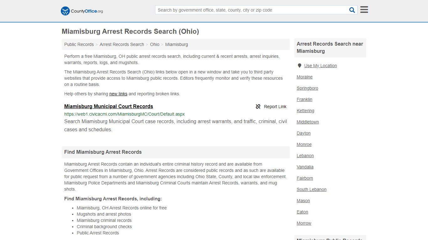 Arrest Records Search - Miamisburg, OH (Arrests & Mugshots) - County Office